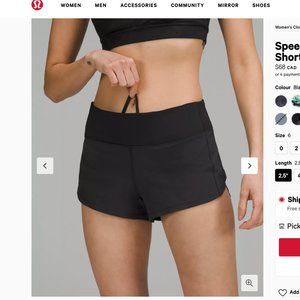 lululemon speed up shorts size 6